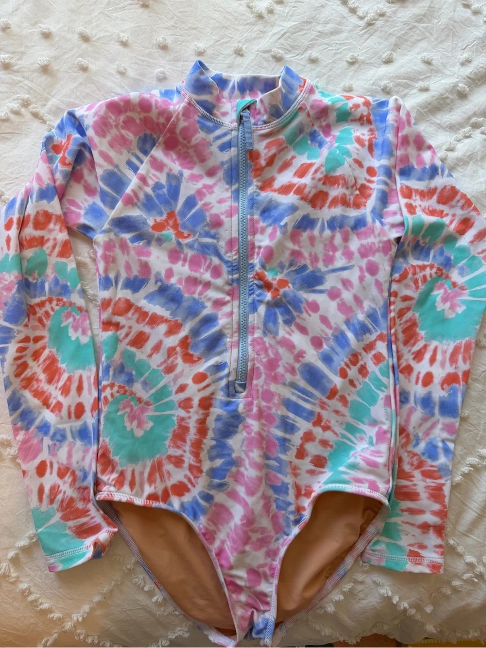 Crewcuts Girls Tie-Dye Long-Sleeve Swim Rashguard in Pink, Purple, Teal, Orange